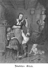 »Häusliches Glück«, Holzschnitt einer Mutter mit ihren Kindern von 1862